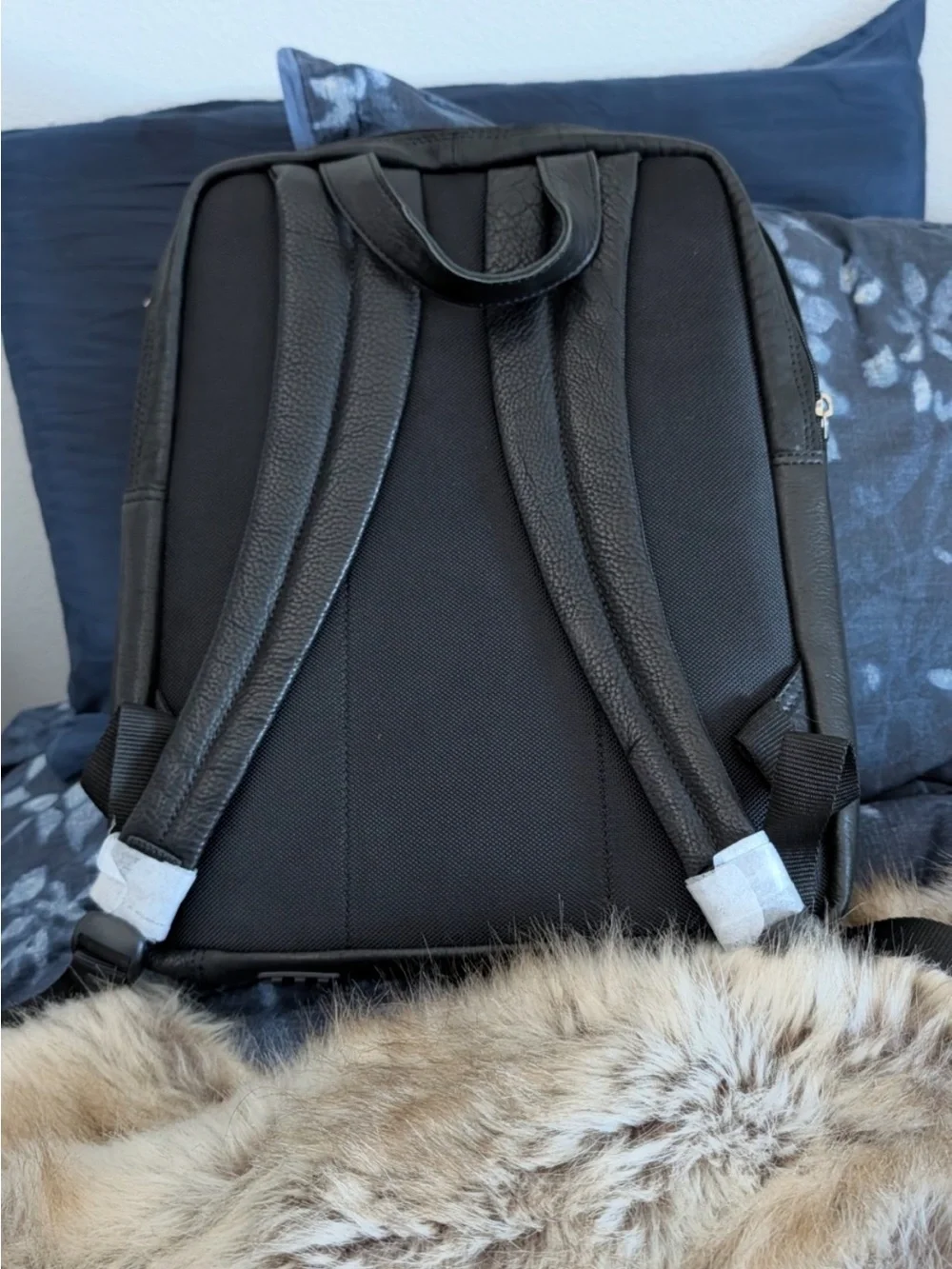 Men's Black Leather Backpack with Front Pocket